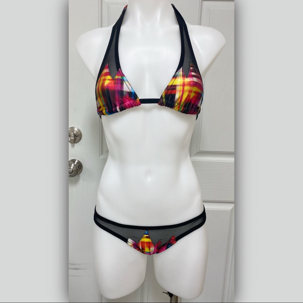 Ola Vida geometric print mesh cut out bikini NWT
